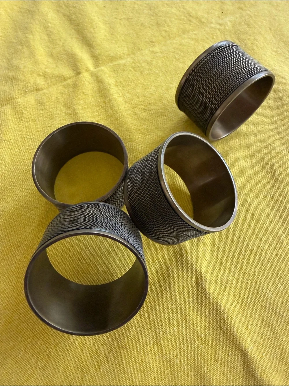 Textured Metal Napkin Rings Set of 4 - dark gold tone
